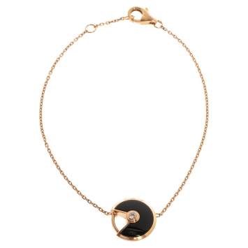 Pre Owned Cartier Amulette De Cartier Onyx Diamond 18K Rose Gold Bracelet XS