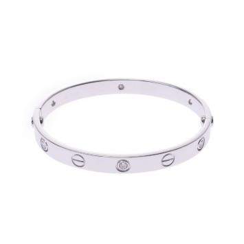 Pre Owned Cartier Love 18K White Gold Half Diamond Bracelet 