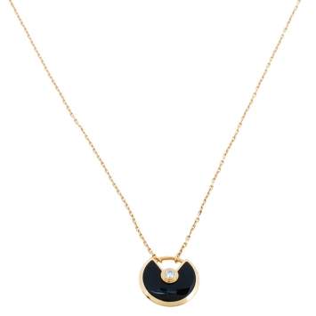Pre Owned Cartier Amulette de Cartier Diamond Onyx 18K Rose Gold Necklace XS