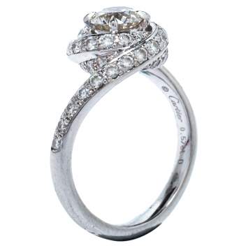 Pre Owned Cartier Trinity Ruban 0.57ct Solitaire Diamond Platinum Engagement Ring Size 50