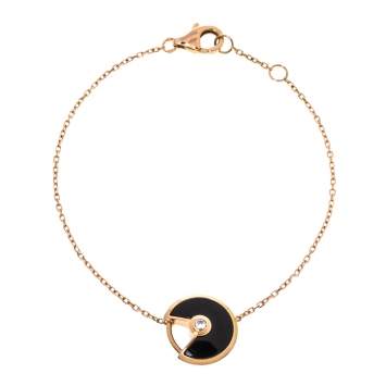 Pre Owned Cartier Amulette De Cartier Diamond Onyx 18K Rose Gold Bracelet XS