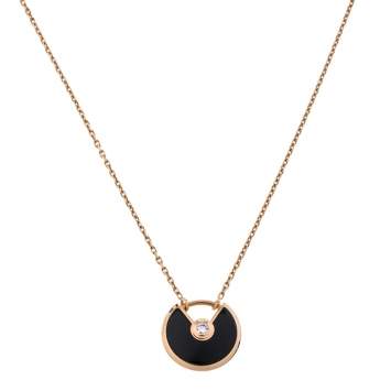 Pre Owned Cartier Amulette De Cartier Onyx Diamond 18K Rose Gold Pendant Necklace XS