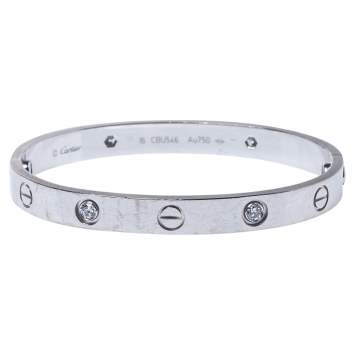 Pre Owned Cartier Love 4 Diamond 18K White Gold Bracelet 16