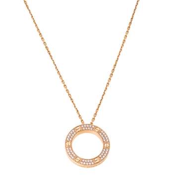Pre Owned Cartier Love Diamond Paved 18K Rose Gold Necklace