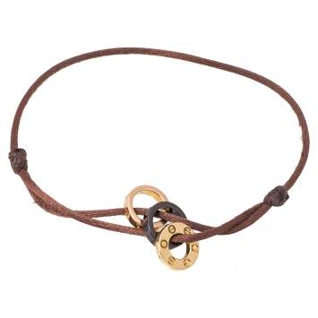 Pre Owned Cartier LOVE Diamond Brown Ceramic 18K Two Tone Gold 3 Hoops Silk Cord Bracelet