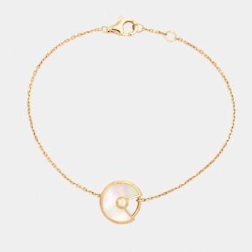Pre Owned Cartier Amulette De Cartier Mother of Pearl Diamond 18K Yellow Gold Bracelet