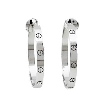Pre Owned Cartier Love 18K White Gold Large Hoop Earrings