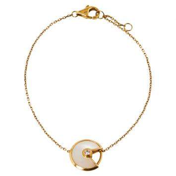 Pre Owned Cartier Amulette de Cartier Mother of Pearl Diamond 18K Yellow Gold XS Bracelet