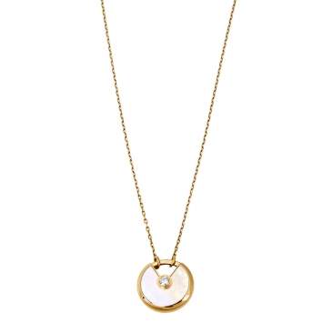 Pre Owned Cartier Amulette de Cartier Mother of Pearl Diamond 18K Yellow Gold Necklace
