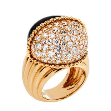 Pre Owned Cartier Paris Nouvelle Vague Black Jade Diamond 18K Rose Gold Cocktail Ring Size 56