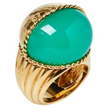 Pre Owned Cartier Paris Nouvelle Vague Chrysoprase 18K Yellow Gold Cocktail Ring Size 54