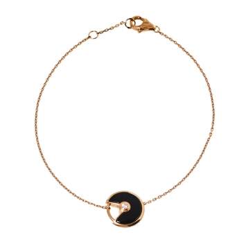 Pre Owned Cartier Amulette de Cartier Diamond Onyx 18K Rose Gold Bracelet