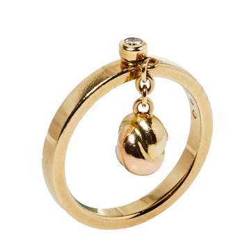 Pre Owned Cartier Trinity Knot Charm Diamond 18K Three Tone Gold Ring Size 53