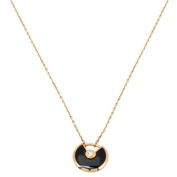 Pre Owned Cartier Amulette de Cartier Onyx Diamond 18K Rose Gold Necklace XS