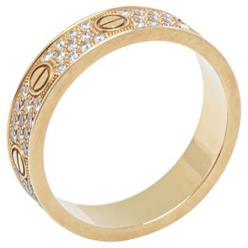 Pre Owned Cartier Love Pave Diamond 18K Yellow Gold Wedding Band Ring Size 54