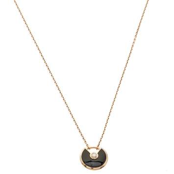 Pre Owned Cartier Amulette de Cartier Diamond Onyx 18K Rose Gold Necklace XS