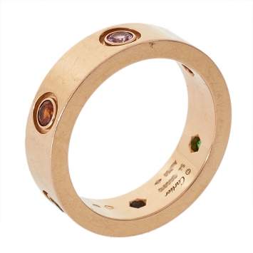Pre Owned  Cartier Love Multicolor Gemstone 18K Rose Gold Ring 54