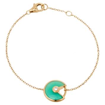 Pre Owned Cartier Amulette de Cartier Chrysoprase Diamond 18K Yellow Gold Bracelet
