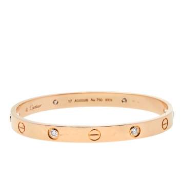 Pre Owned Cartier Love 4 Diamonds 18K Rose Gold Bracelet 17