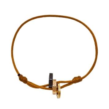 Pre Owned Cartier Love Diamond Ceramic 18K Two Tone Gold 3 Hoops Adjustable Cord Bracelet