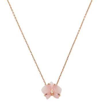 Pre Owned Cartier Caresse d'Orchidees par Cartier Diamond Pink Chalcedony 18K Rose Gold Necklace
