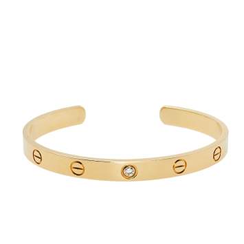 Pre Owned Cartier Love 1 Diamond 18K Yellow Gold Open Cuff Bracelet 18