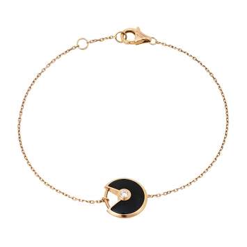 Pre Owned Cartier Amulette de Cartier Diamond Onyx 18K Rose Gold Bracelet XS
