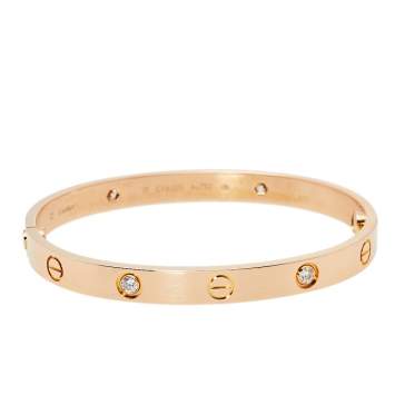 Pre Owned Cartier Love 4 Diamond 18K Rose Gold Bracelet 17