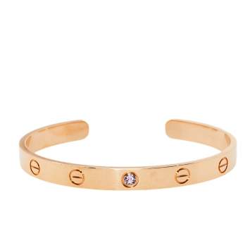 Pre Owned Cartier Love Pink Sapphire 18K Rose Gold Open Cuff Bracelet 17