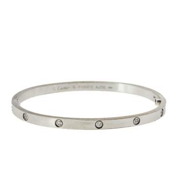 Pre Owned Cartier Love 10 Diamond 18K White Gold Small Model Bracelet 16