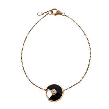 Pre Owned Cartier Amulette de Cartier Onyx Diamond 18K Rose Gold Bracelet XS