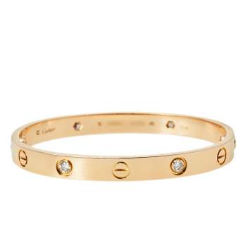 Pre Owned Cartier Love 4 Diamond 18K Rose Gold Bracelet 16