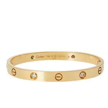 Pre Owned Cartier Love 4 Diamond 18K Yellow Gold Bracelet 17