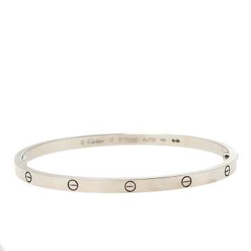 Pre Owned Cartier Love 18K White Gold Narrow Bracelet Size 17