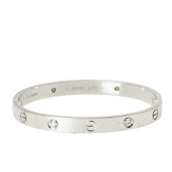 Pre Owned Cartier Love 4 Diamond 18K White Gold Bracelet 17