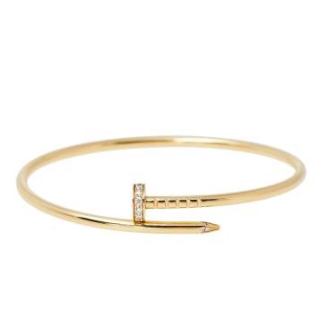 Pre Owned Cartier Juste Un Clou Diamond 18K Yellow Gold Bracelet Size 16