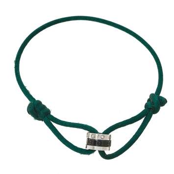 Pre Owned Cartier Love Diamond White Gold and Black Ceramic Hoops Green Silk Cord Bracelet