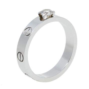 Pre Owned Cartier Love Solitaire 0.23ct Diamond 18K White Gold Band Ring Size 52