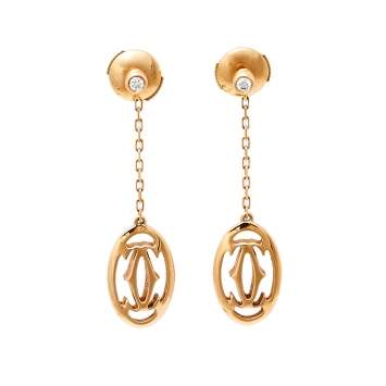 Pre Owned Cartier C De Cartier Diamond 18K Rose Gold Dangle Earrings