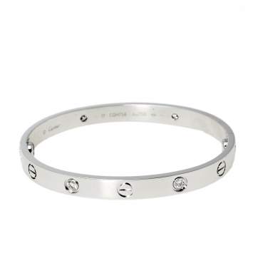 Pre Owned Cartier Love 4 Diamond 18K White Gold Bracelet 17