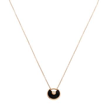 Pre Owned Cartier Amulette De Cartier 18K Rose Gold Diamond & Onyx Pendant Necklace XS 