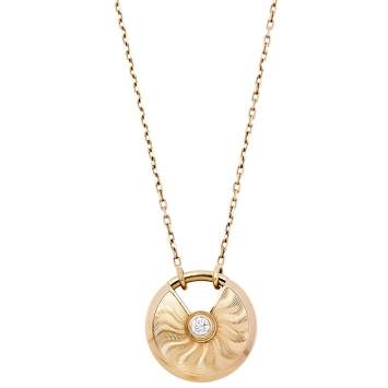 Pre Owned Cartier Amulette de Cartier Diamond Textured 18K Yellow Gold Long Pendant Necklace