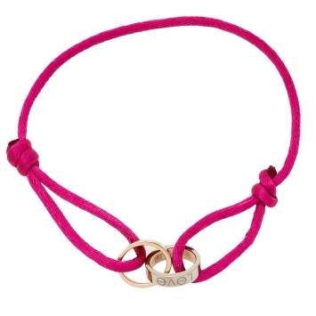Pre Owned Cartier Love 18K Two Tone Gold Hoops Pink Cord Adjustable Bracelet