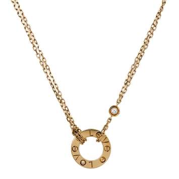 Pre Owned Cartier Love Diamond & 18k Yellow Gold Double Chain Necklace