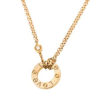 Pre Owned Cartier Love Diamond & 18k Yellow Gold Double Chain Necklace