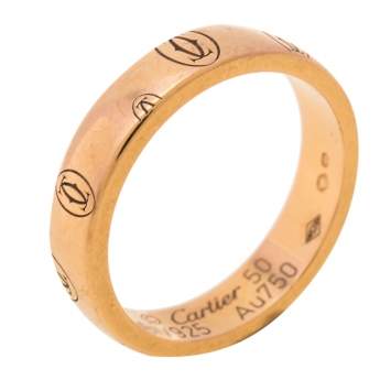 Pre Owned Cartier Logo de Cartier 18K Rose Gold Wedding Band Ring Size 50
