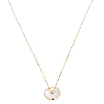 Pre Owned Cartier Amulette De Cartier 18K Yellow Gold Diamond & Mother of Pearl Necklace XS