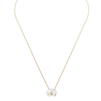 Pre Owned Cartier Caresse D'orchidees par Cartier 18K Yellow Gold Diamond Mother of Pearl Pendant Necklace