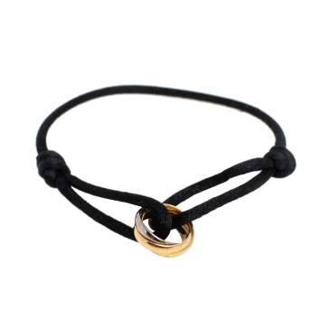 Pre Owned Cartier Trinity 18K Three Tone Gold Adjustable Black Cord Bracelet