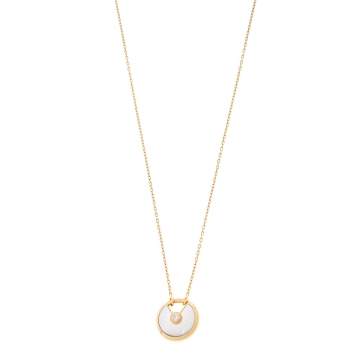 Pre Owned Cartier Amulette De Cartier Diamond Mother of Pearl 18K Yellow Gold Pendant Necklace SM